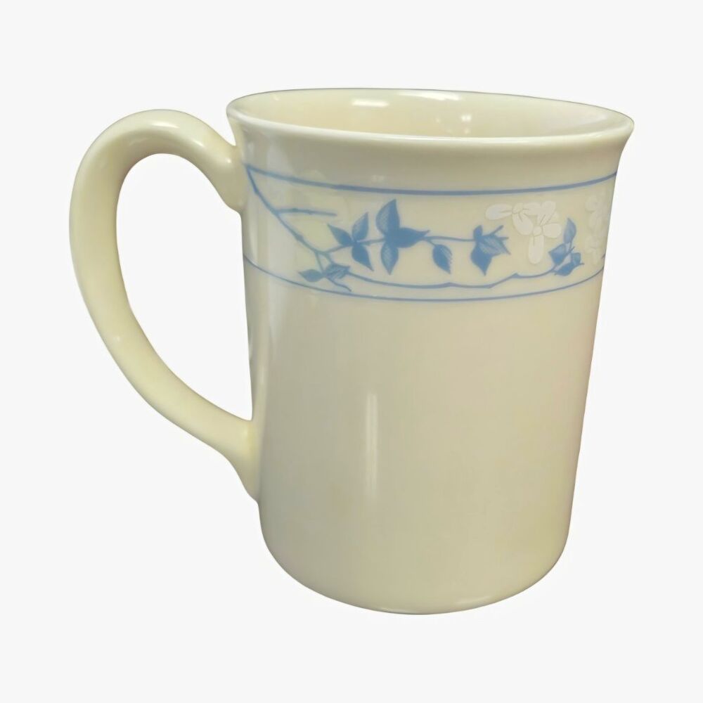 Corning White/Blue Floral Coffee Mug w/ Handle, Microwave Safe, Printed